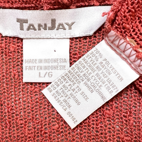 TanJay Cardigan Sweater Top Set Womens Medium Large Beaded Knit Pink Coral Vtg - Picture 8 of 10